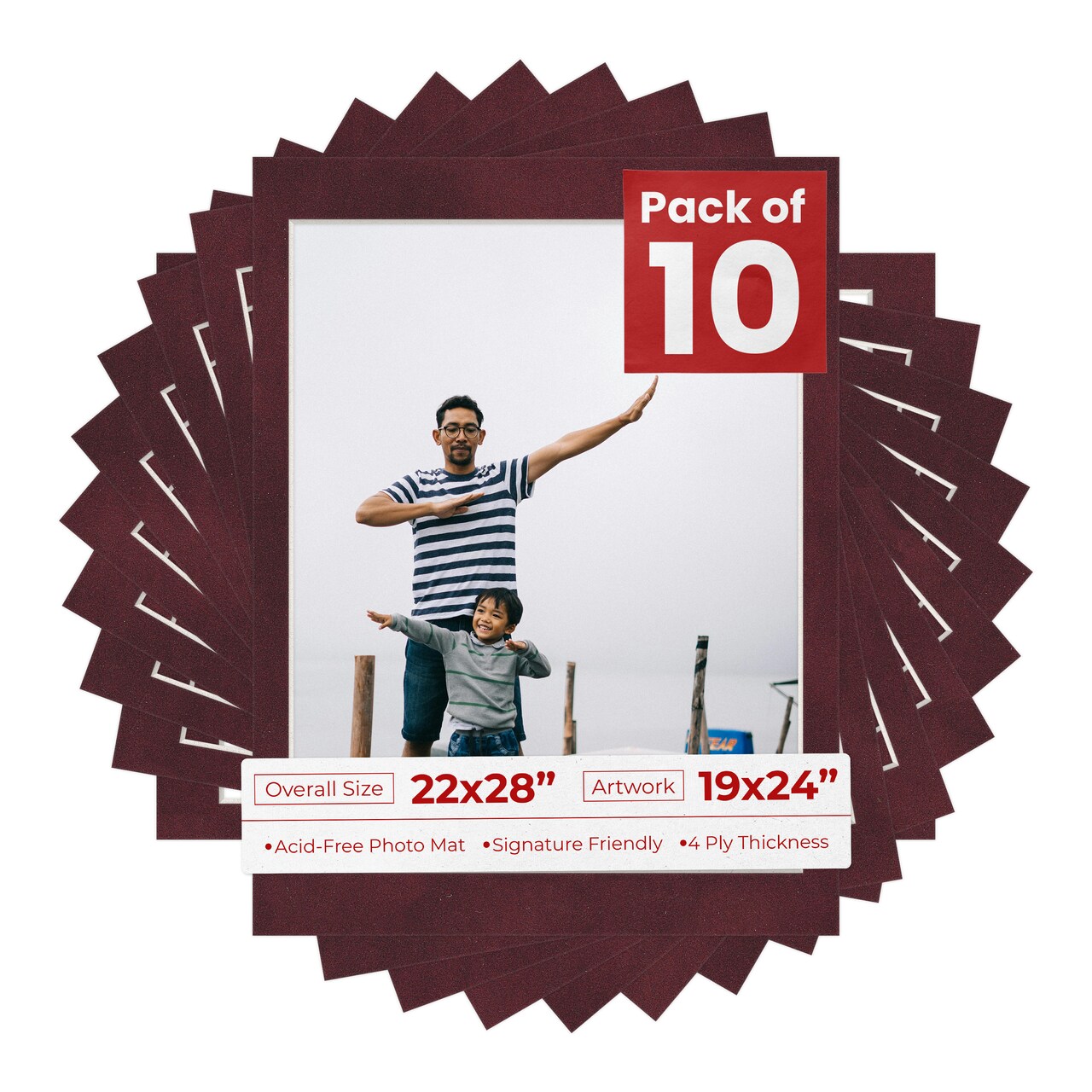 Dark Red Suede Mat Board for 22x28 Frames - Fits 19x24 Photos